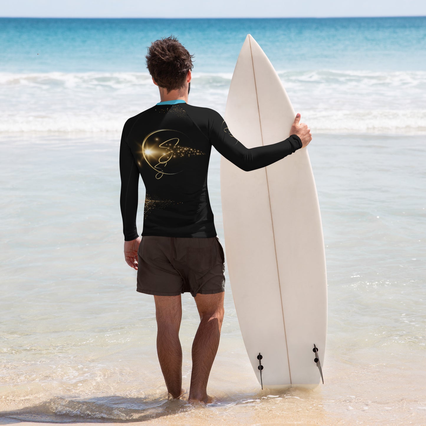 Rebel Artist Men's Rash Guard - Two-Tone Bright Summer Sky/Black