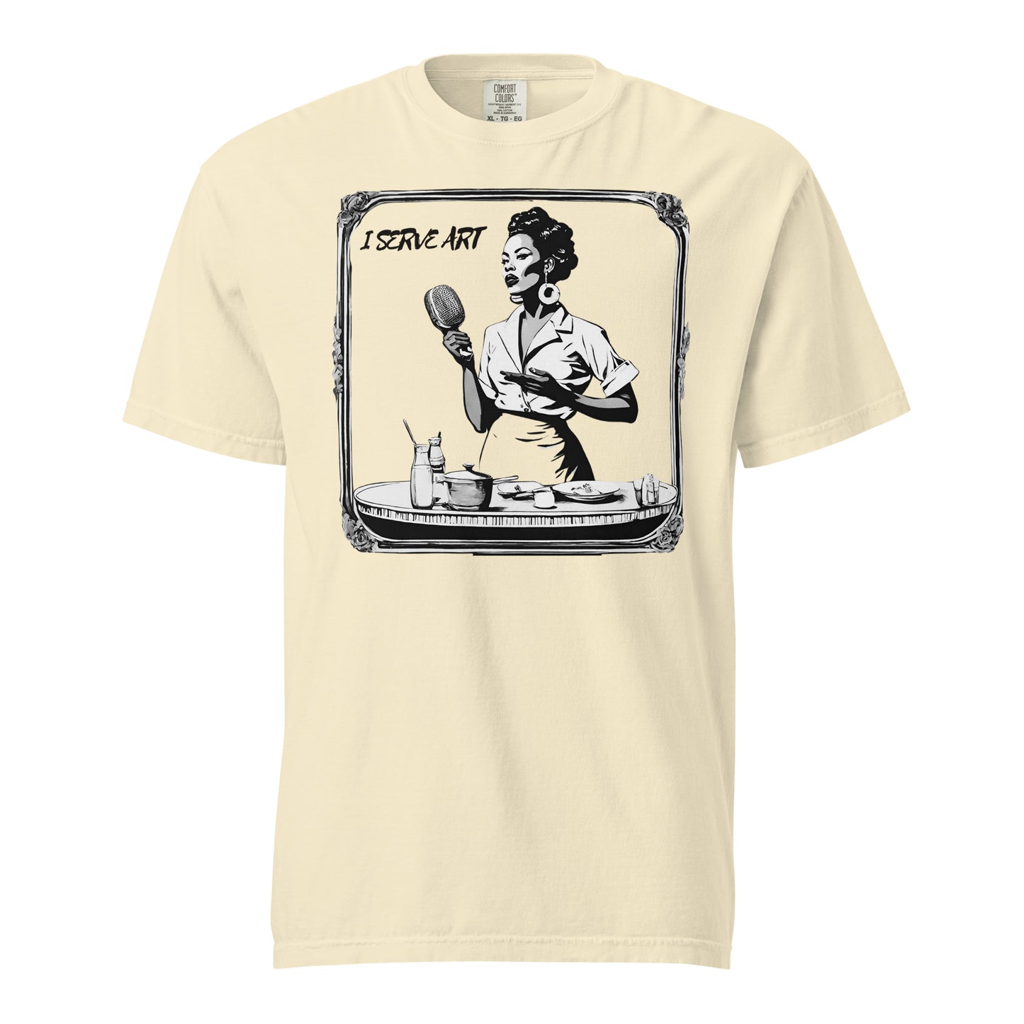 I Serve Art Waitress/Mic Heavyweight Unisex Light T-Shirt - Silver