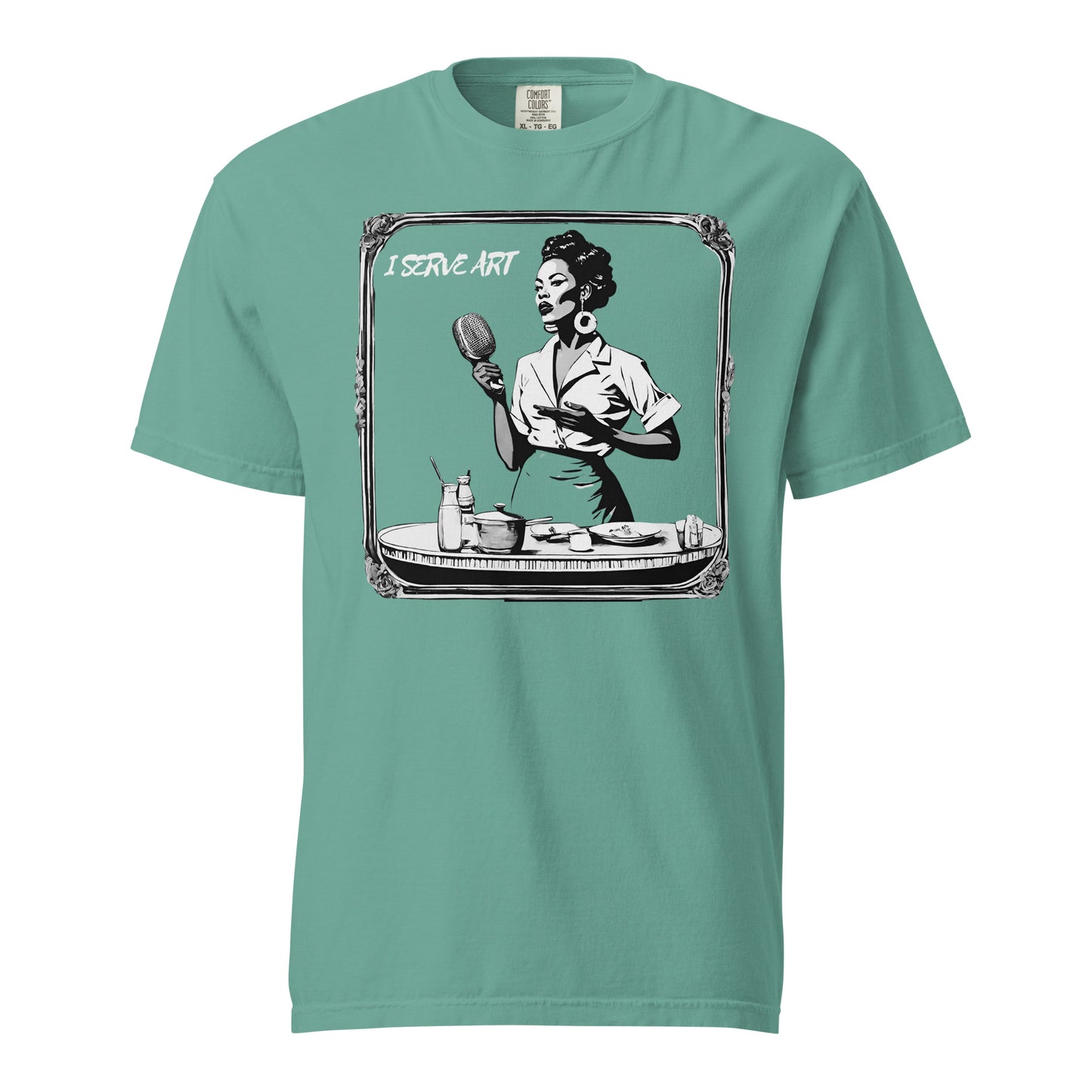 I Serve Art Waitress/Mic Heavyweight Unisex Dark T-Shirt - Silver