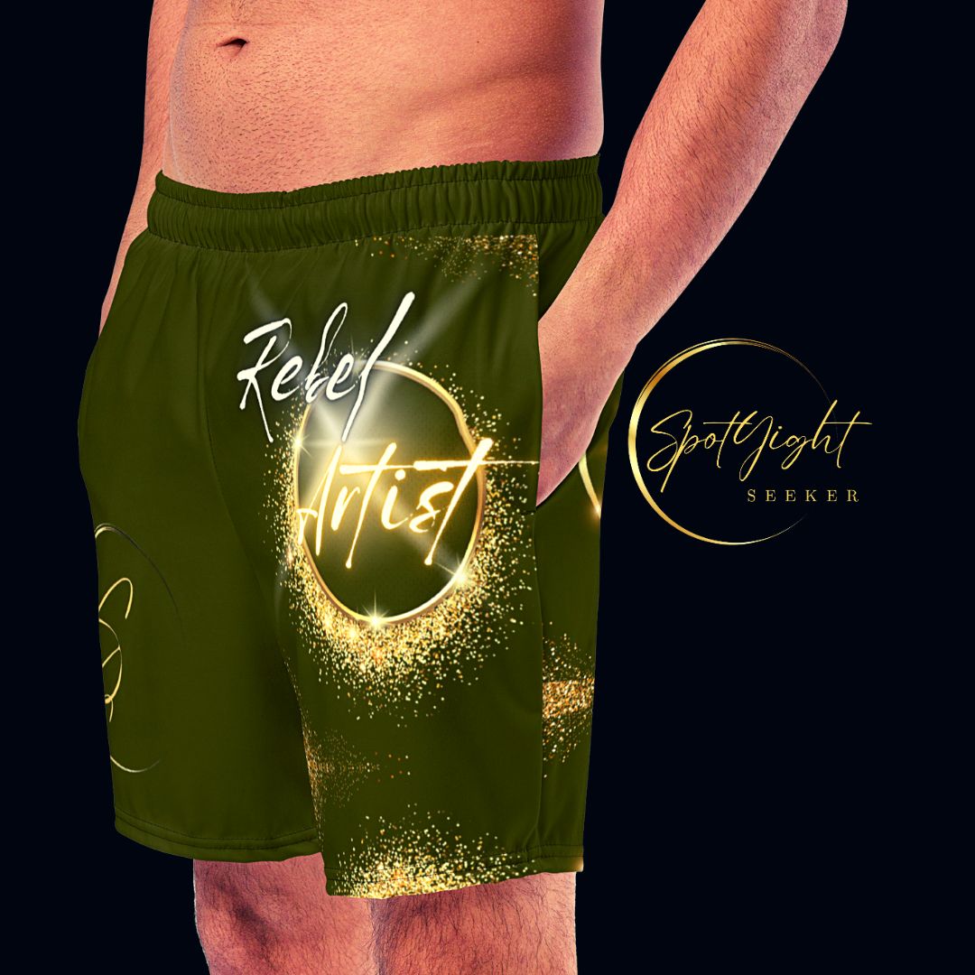 Karaka Rebel Artist Swim Trunks - Army green swim trunks representing the warrior spirit of the rebel artist.
