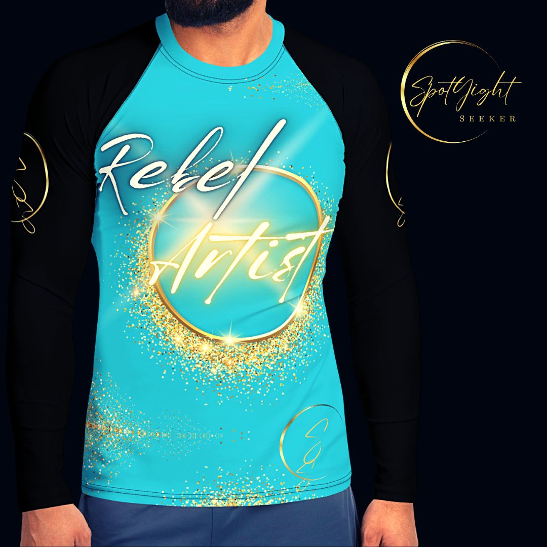 Rebel Artist Men's Rash Guard - Two-Tone Bright Summer Sky/Black