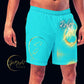 Two-Tone Bright Summer Sky/Black Rebel Artist Men's Swim Trunks - A blend of bright blue and classic black swim trunks, embodying charisma, style, and rebellion.