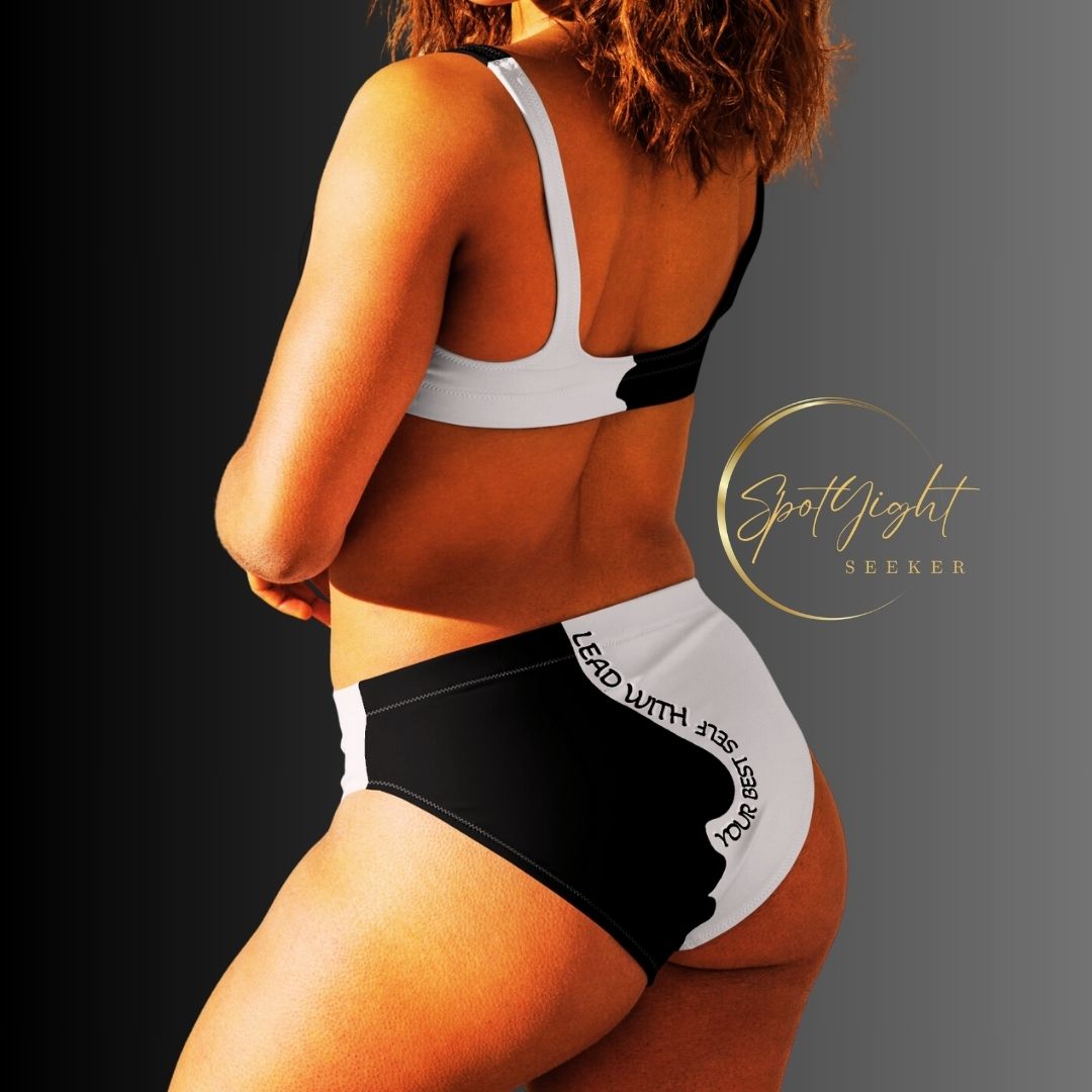 Motivate Merch High-Waisted Bikini - Lead with Your Best Self - A symbol of self-empowerment and spotlight-worthy confidence.