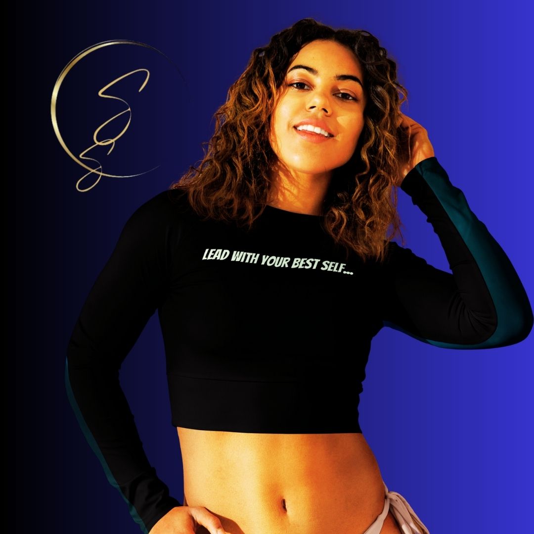 See yourself in the Spotlight in these LBS Aqua Long-Sleeve Crop Top for the Female Artist.