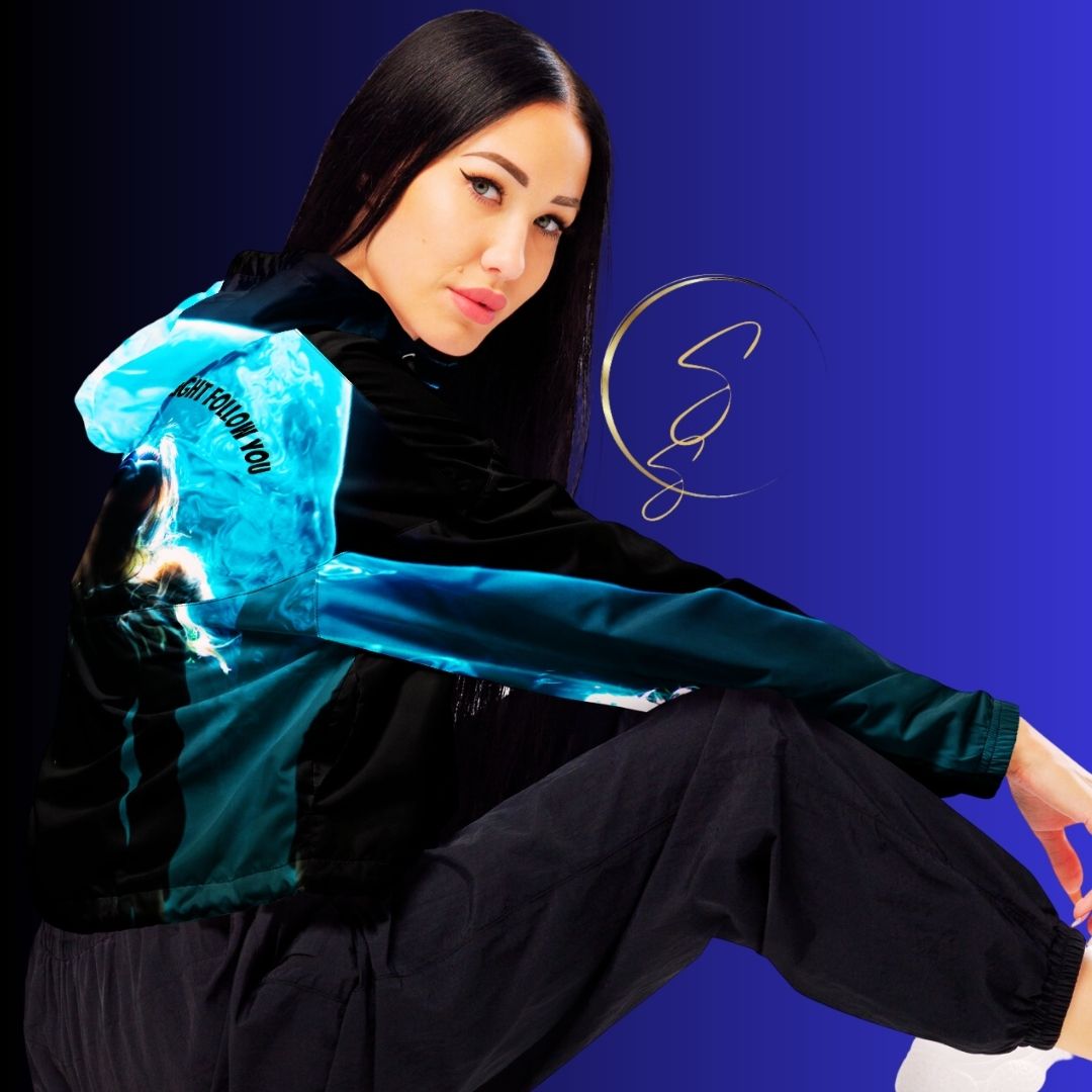 See yourself in the spotlight Female Artist LBS Aqua Spotlight Cropped Windbreaker