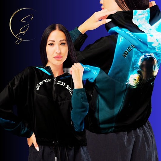 See yourself in the spotlight Female Artist LBS Aqua Spotlight Cropped Windbreaker