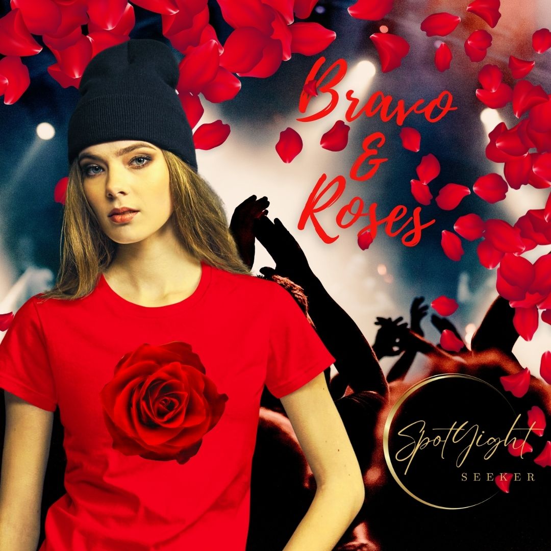 Emote Merch from SpotlYght Seeker - Bravo and Roses Fashion Fit T-Shirt for the Female Artist because artists deserve praise.