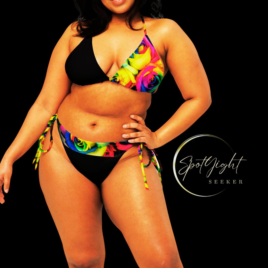 Plus Size Emote Merch from SpotlYght Seeker - from the Bravo and Roses Collection the Moonlight & Roses String Bikini for the Female  Artist because artists deserve praise.