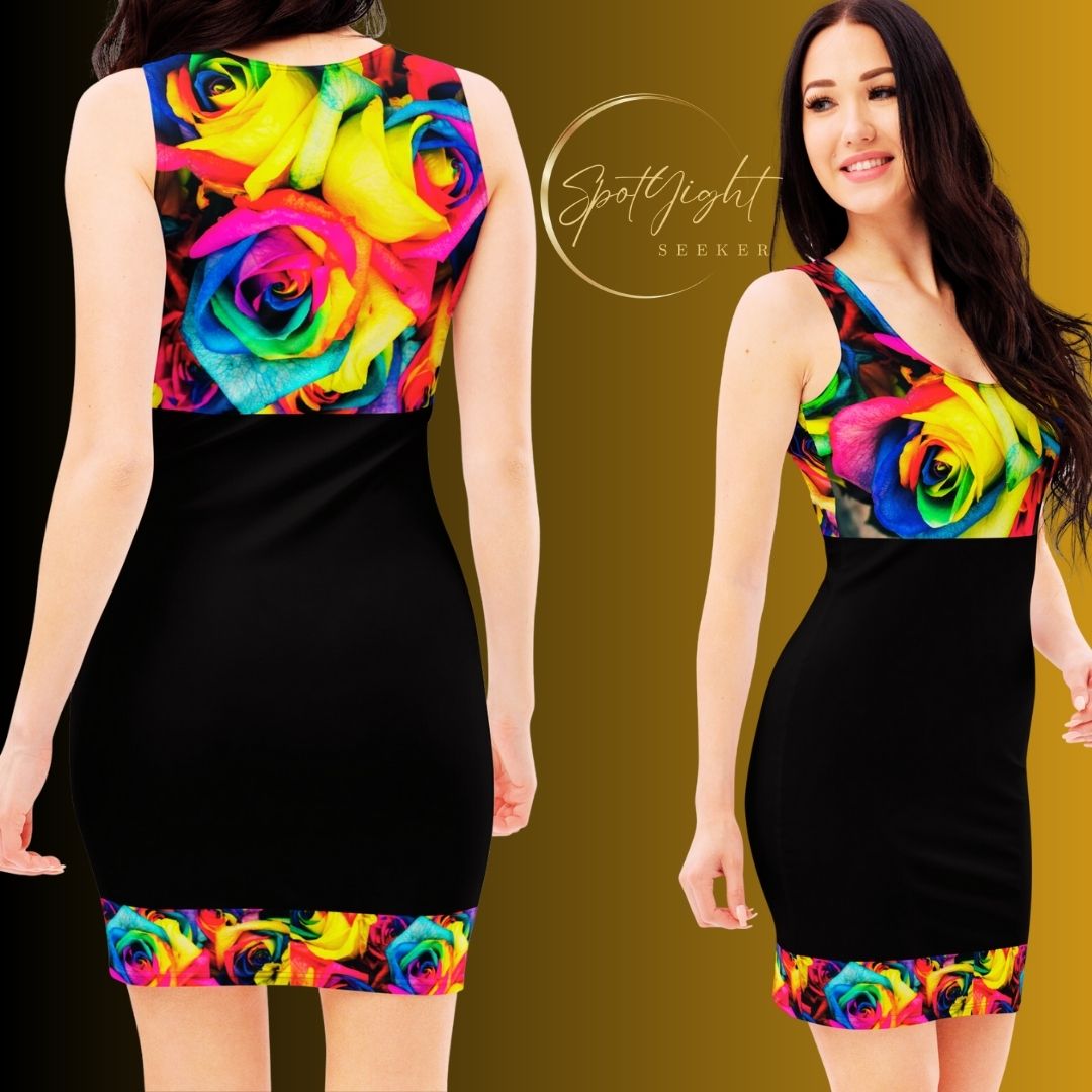 Emote Merch from SpotlYght Seeker - from the Bravo and Roses Collection Moonlight & Roses Bodycon Dress for the Female  Artist because artists deserve praise.