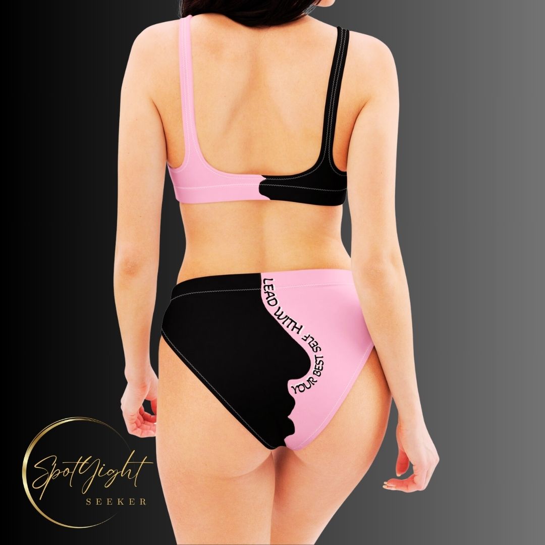 Motivate Merch High-Waisted Bikini - Lead with Your Best Self - A symbol of self-empowerment and spotlight-worthy confidence.