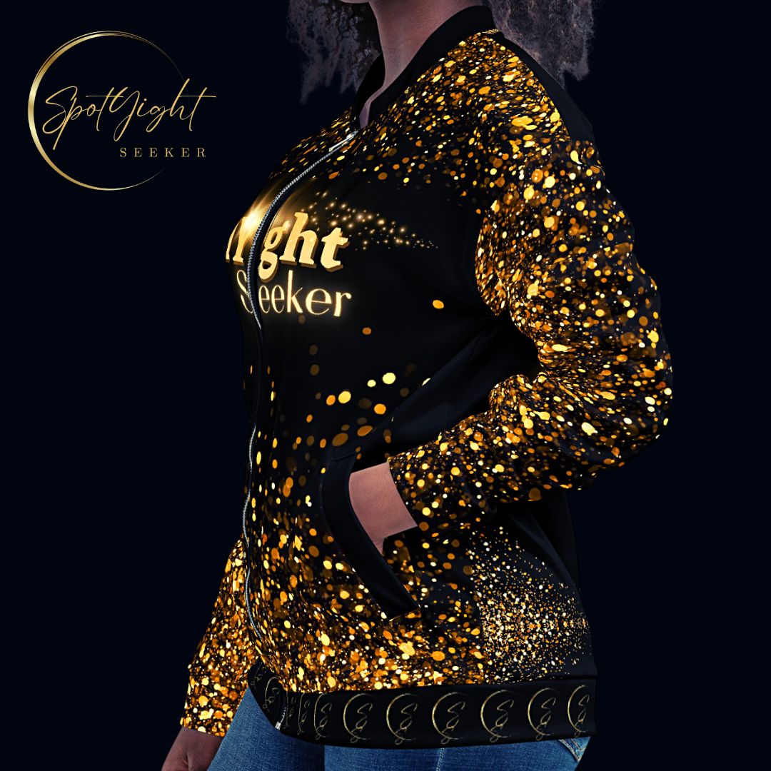 Unisex Bomber Jacket in dazzling sequin-simulated design, perfect for adding sparkle to your style.  For the artist whose birthright is the spotlight.
