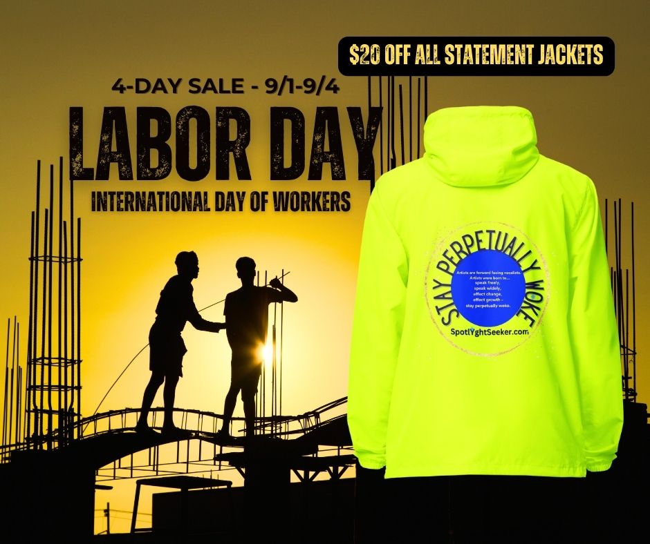 Stay Perpetually Woke' Artist Windbreaker - Embodying creativity, confidence, and artistic expression.Stay Woke Perpetually Windbreakers - Light Colors by SpotlYght Seeker - The must-have fashion item that radiates positivity. Labor Day Sale