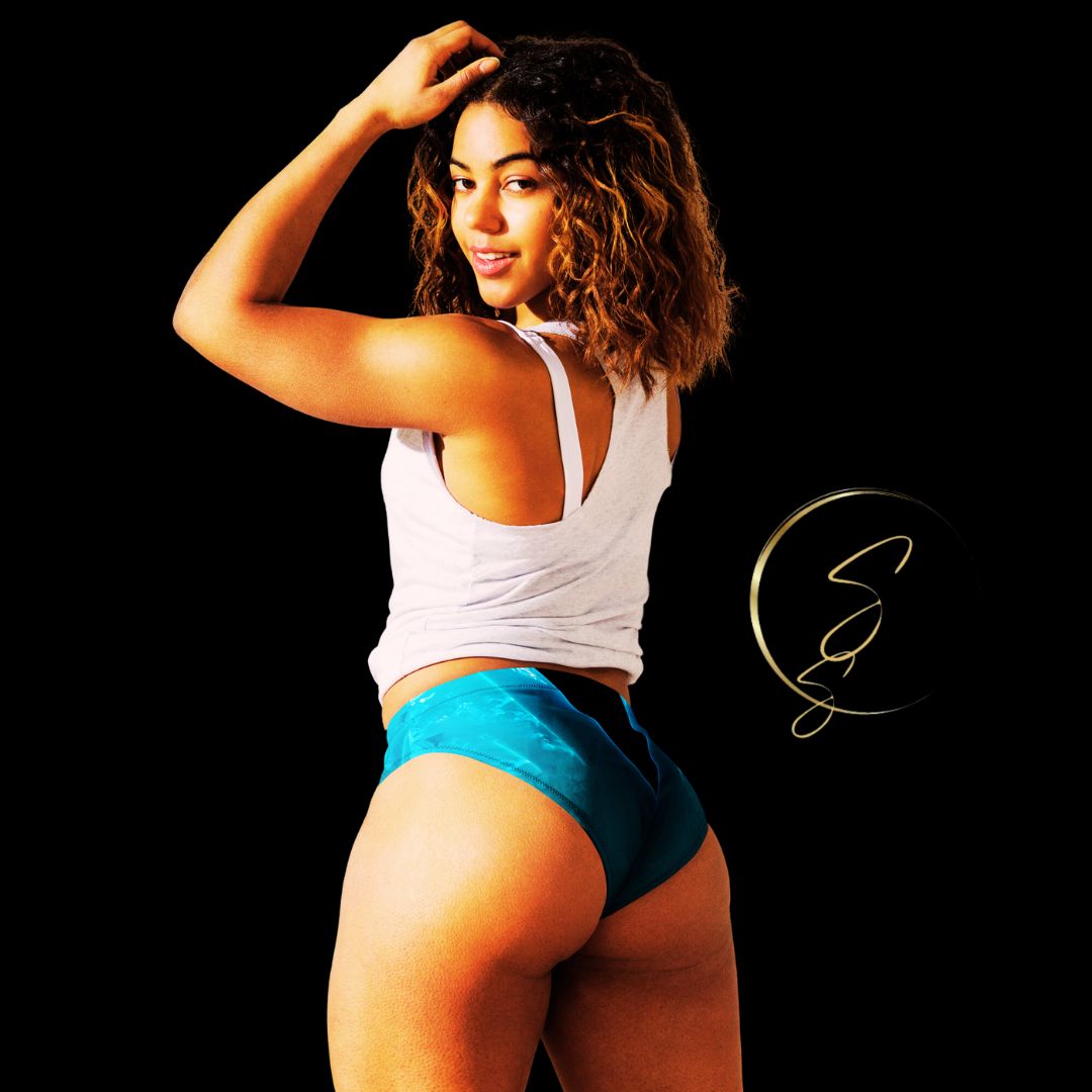This Aqua Spotlight High-Waisted Bikini Bottom for the female artist  will give you just the experience you need to see yourself in the spotlight and look good while doing so!