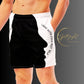 LBS Men's Swim Trunks - Stylish and confident male artist wearing vibrant swim trunks by SpotlYght Seeker