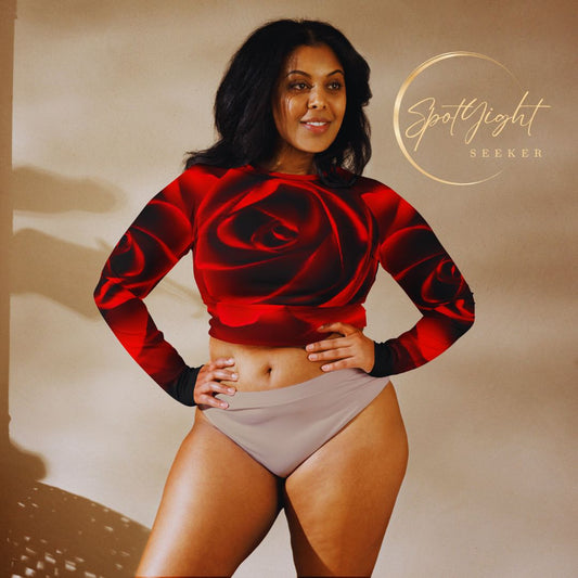 Plus Size Emote Merch from SpotlYght Seeker - Bravo and Roses Long-Sleeve Crop Top for the Female Artist because artists deserve praise.