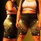Plus Size Female artist shine bright rocking your Gold Spotlyght Biker Shorts