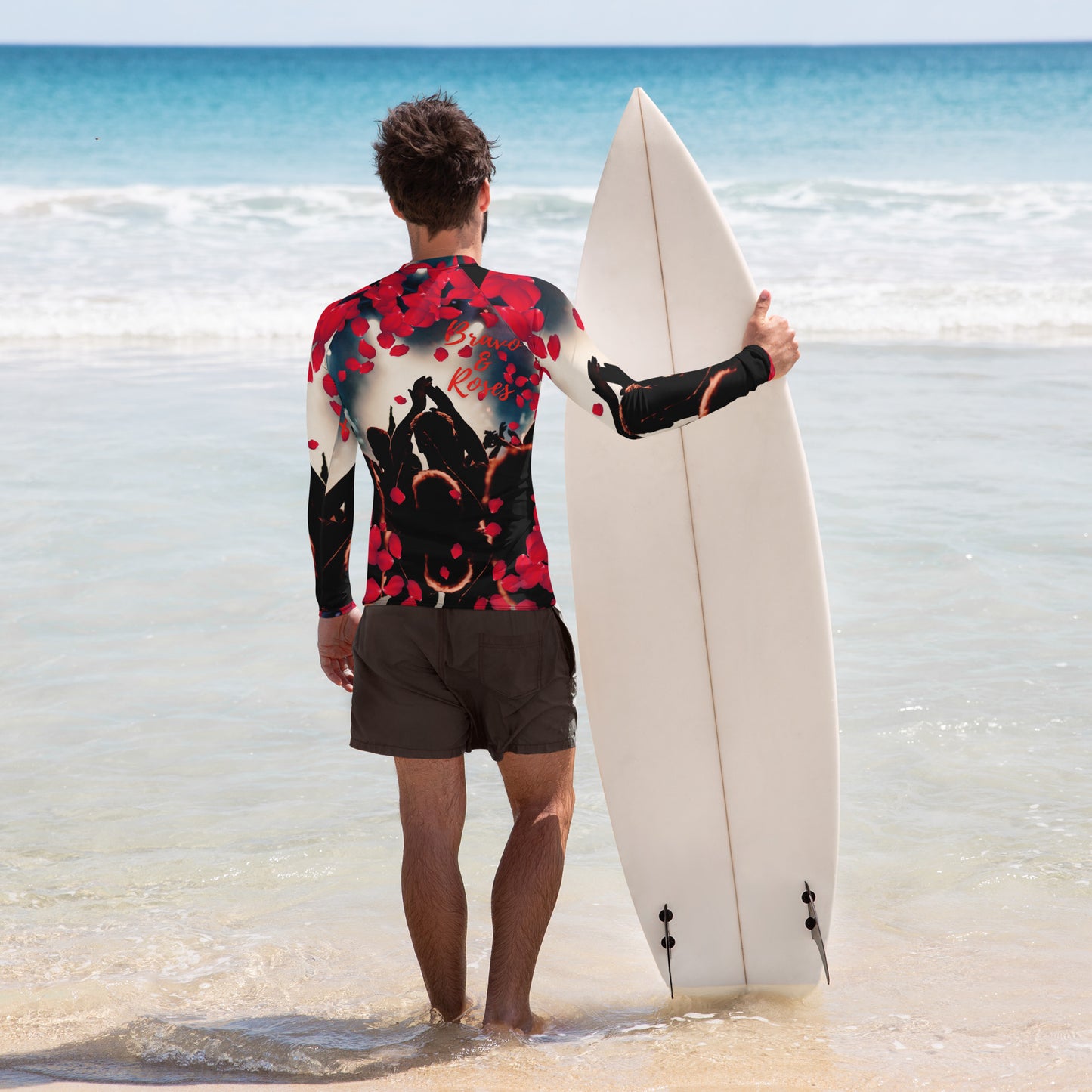 Emote Merch from SpotlYght Seeker - Bravo and Roses dynamic Rash Guard for the Male  Artist because artists deserve praise.