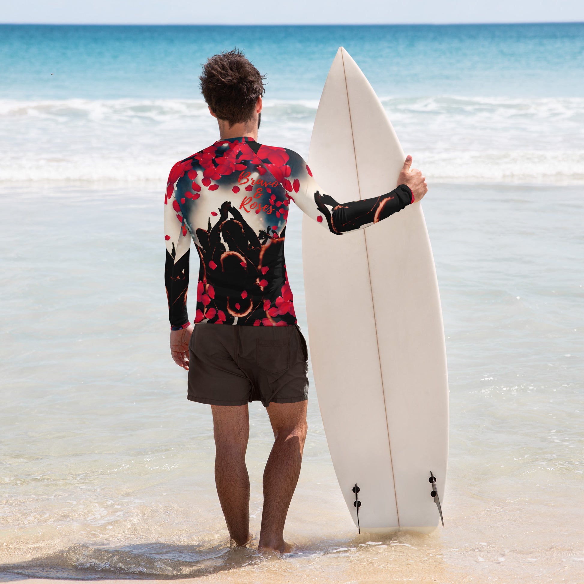Emote Merch from SpotlYght Seeker - Bravo and Roses dynamic Rash Guard for the Male  Artist because artists deserve praise.