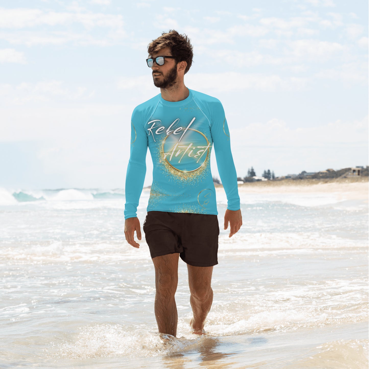 Rebel Artist Men's Rash Guard - Bright Summer Sky