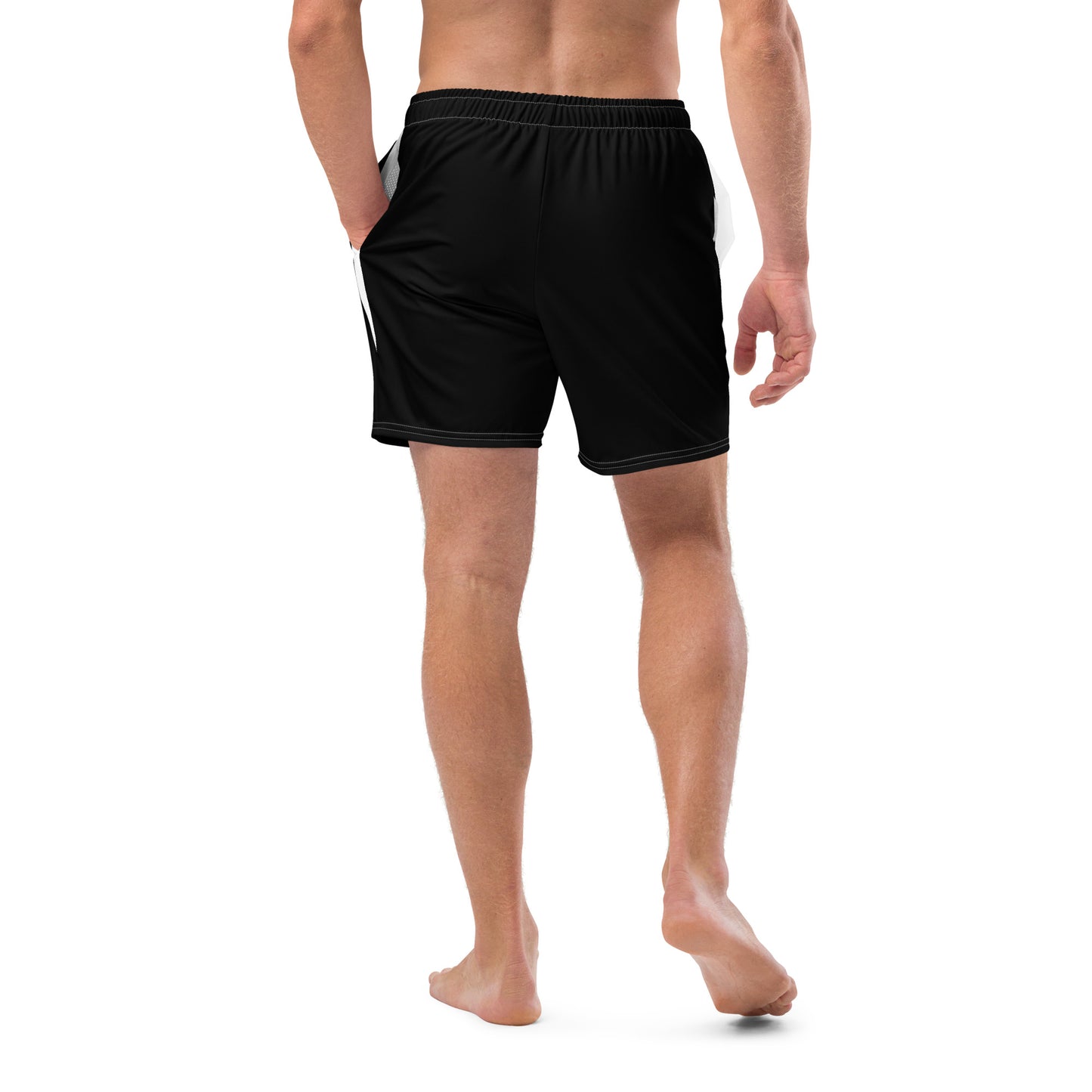 LBS Men's Swim Trunks - Stylish and confident male artist wearing vibrant swim trunks by SpotlYght Seeker