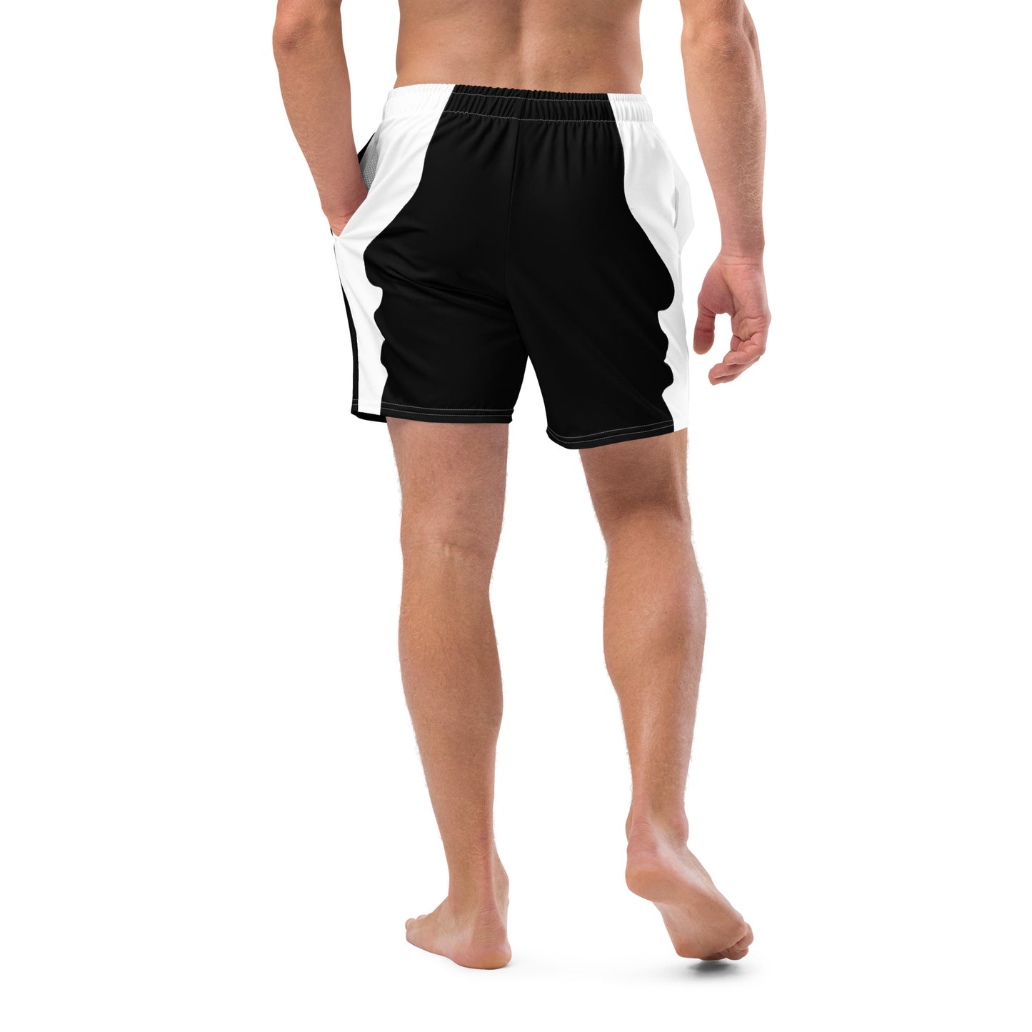 LBS Men's Swim Trunks - Stylish and confident man wearing vibrant swim trunks by SpotlYght Seeker