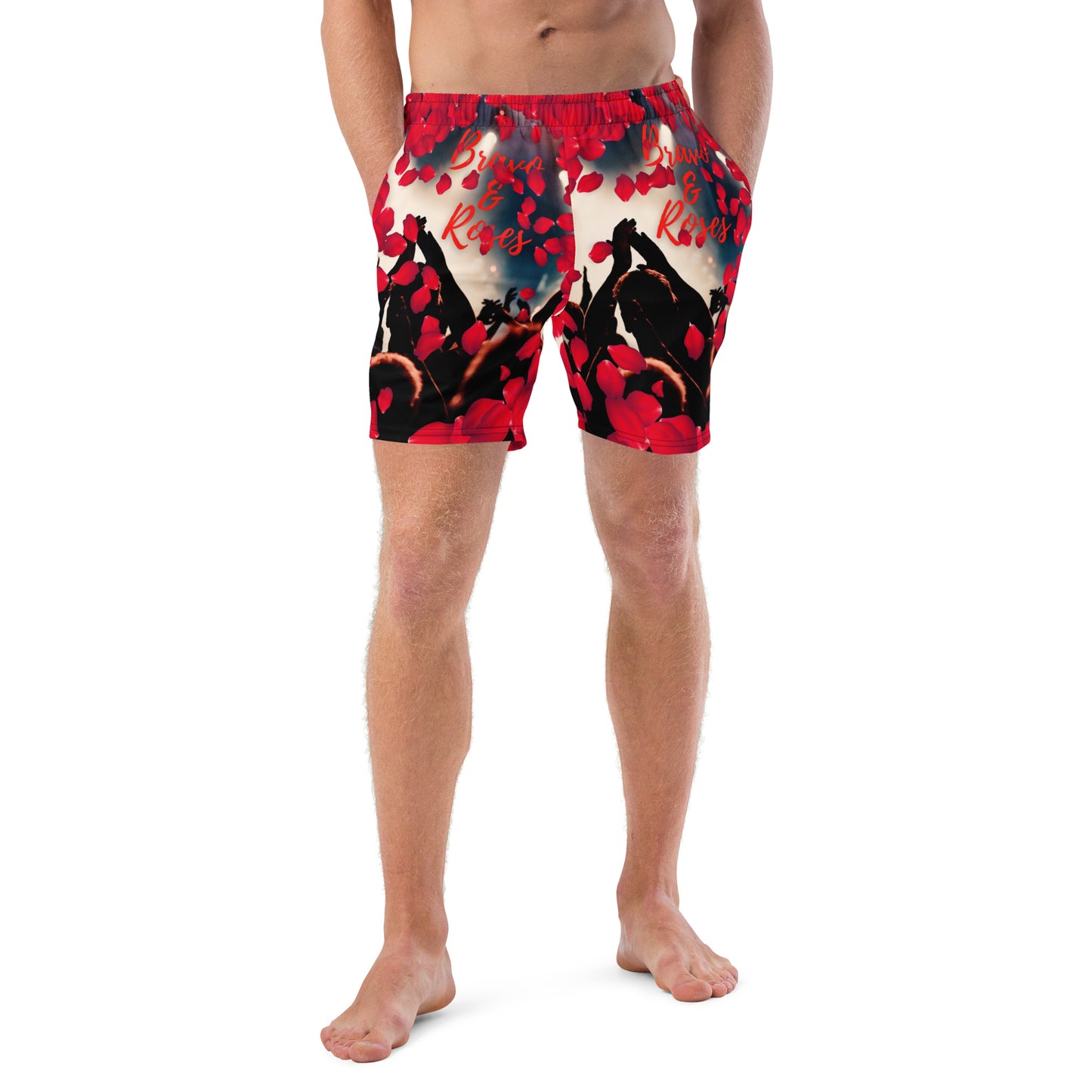 Emote Merch from SpotlYght Seeker - Bravo and Roses dynamic swim trunks for the Male  Artist because artists deserve praise.