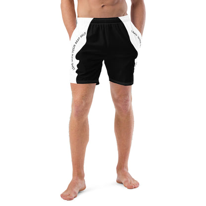 LBS Men's Swim Trunks - Stylish and confident male artist wearing vibrant swim trunks by SpotlYght Seeker