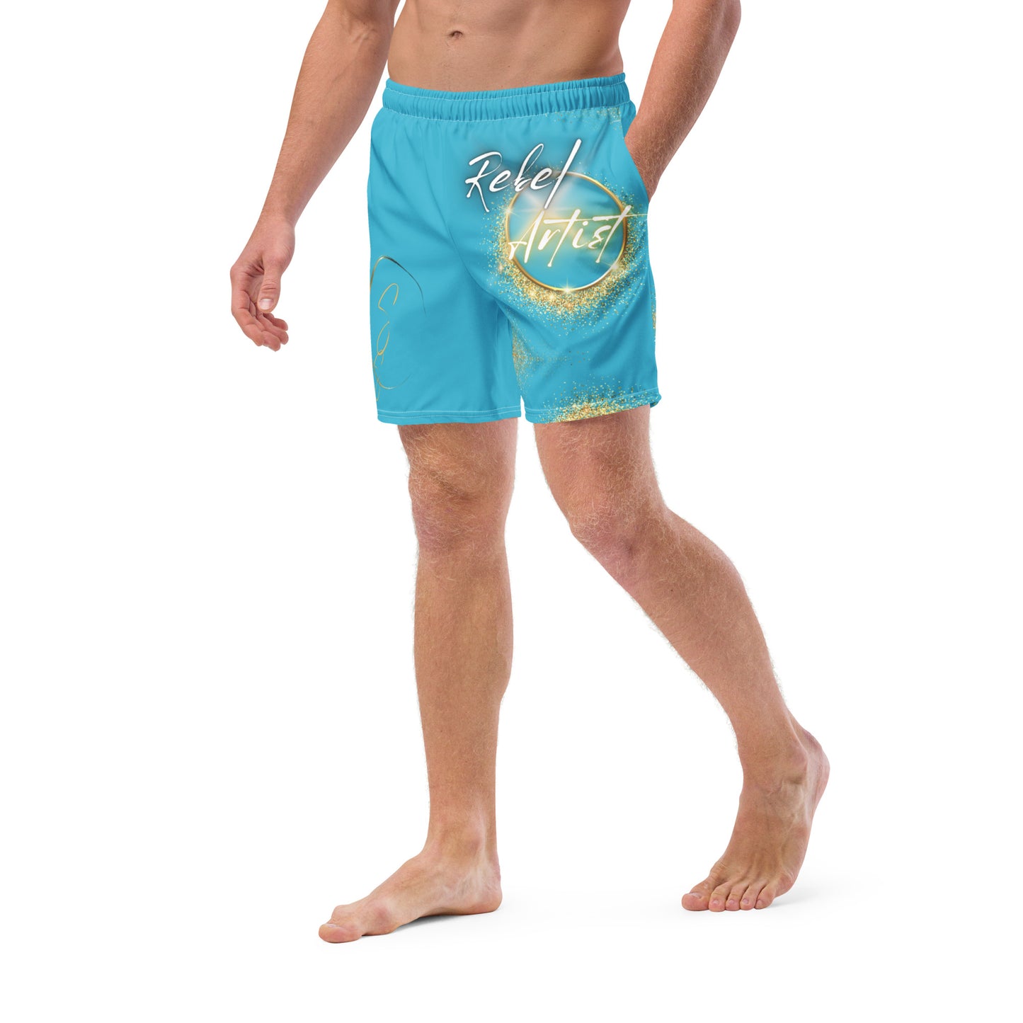 Bright Summer Sky Rebel Artist Swim Trunks - Colorful swim trunks capturing attention and style, designed for artists seeking recognition and self-expression.