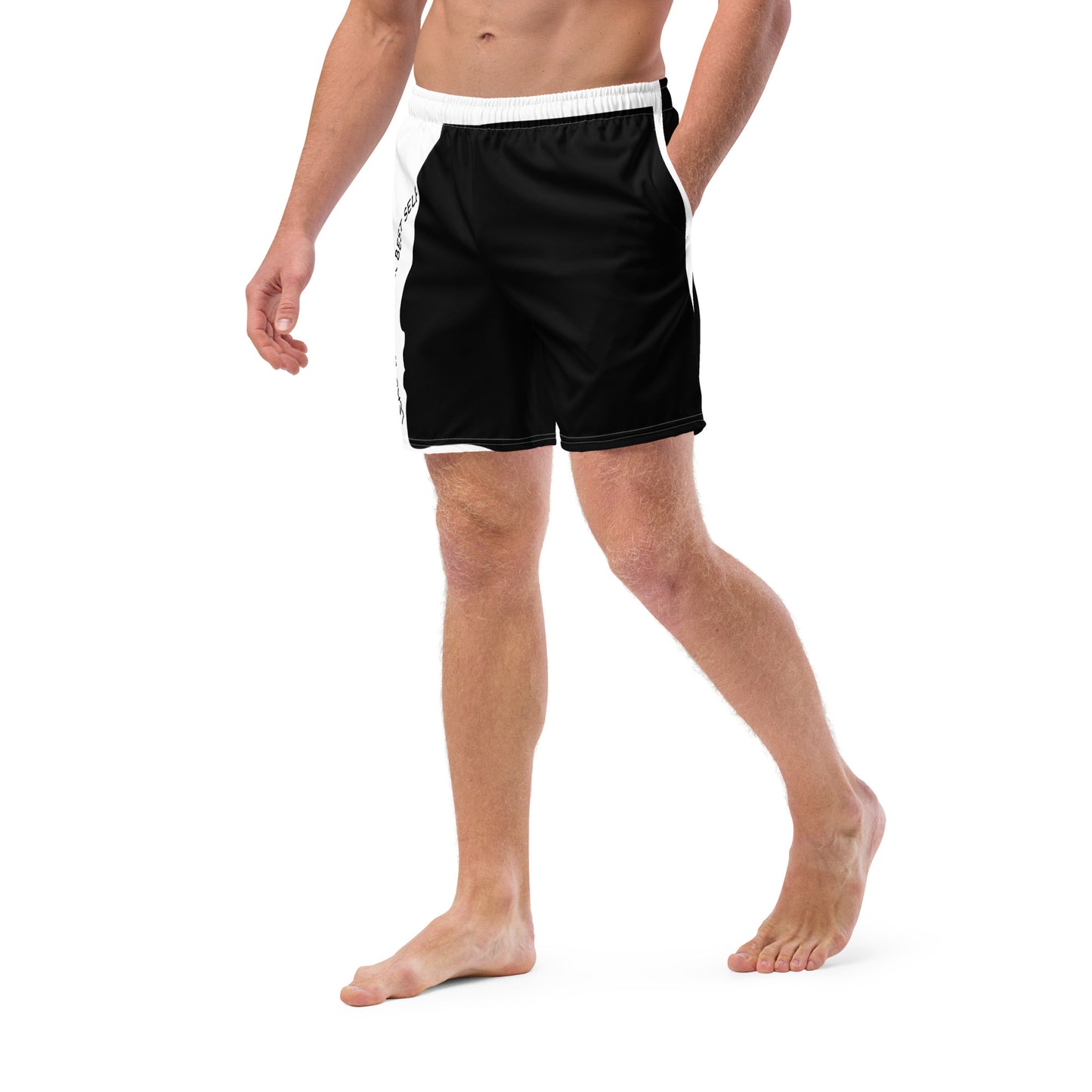 LBS Men's Swim Trunks - Stylish and confident male artist wearing vibrant swim trunks by SpotlYght Seeker