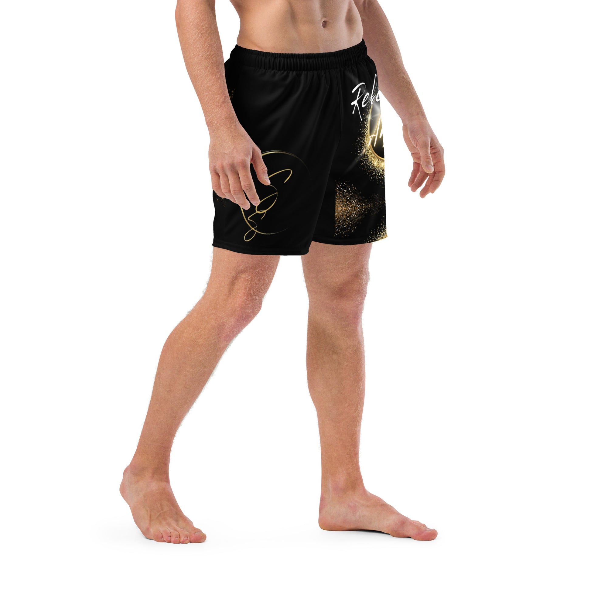 Black Rebel Artist Swim Trunks - Classic black swim trunks embodying timeless rebellion and artistic elegance.