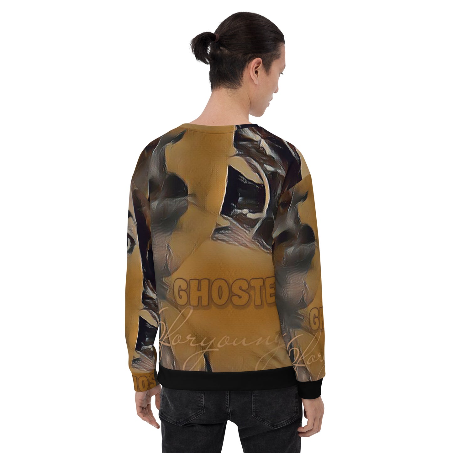 A confident artist wearing the Ghosted Sweatshirt, standing tall and proud.