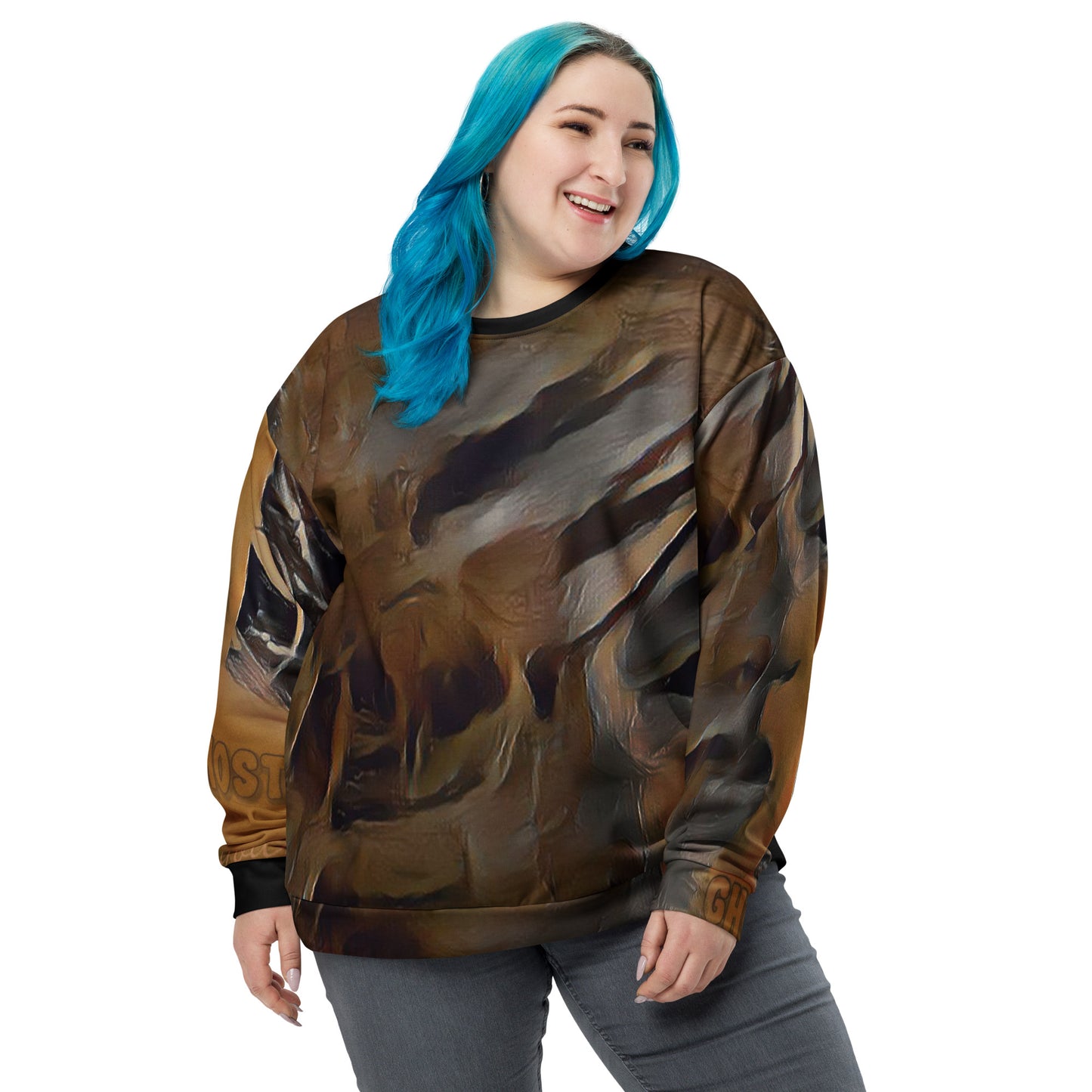 A confident artist wearing the Ghosted Sweatshirt, standing tall and proud.