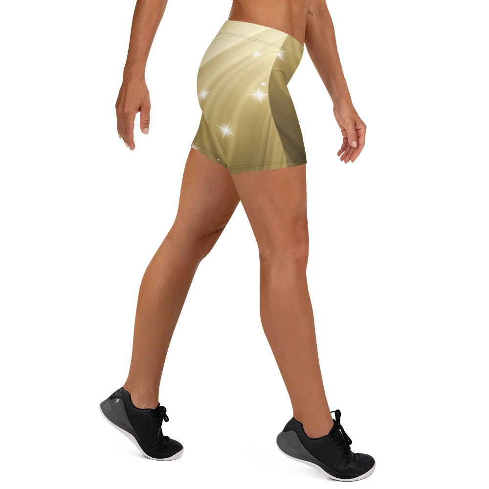 Female artist shine bright in the spotlight while rocking your Gold Spotlyght Short Shorts.  Elevate your style and confidence with our statement fashion for artists.