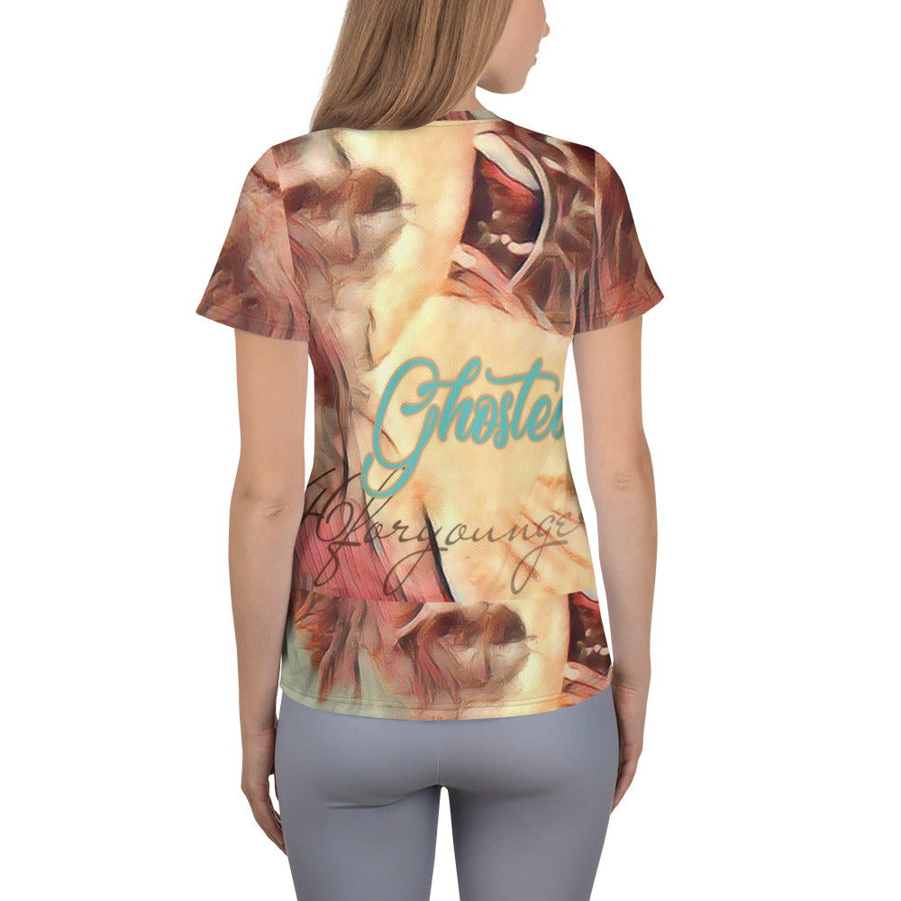 A creative artist confidently wearing the Ghosted Tee from the Original 46 Collection by SpotlYght Seeker.  🚀 Step into the spotlight with confidence and style. Our Ghosted Tees inspire artists to embrace their inner creativity and leave self-doubt behind. 