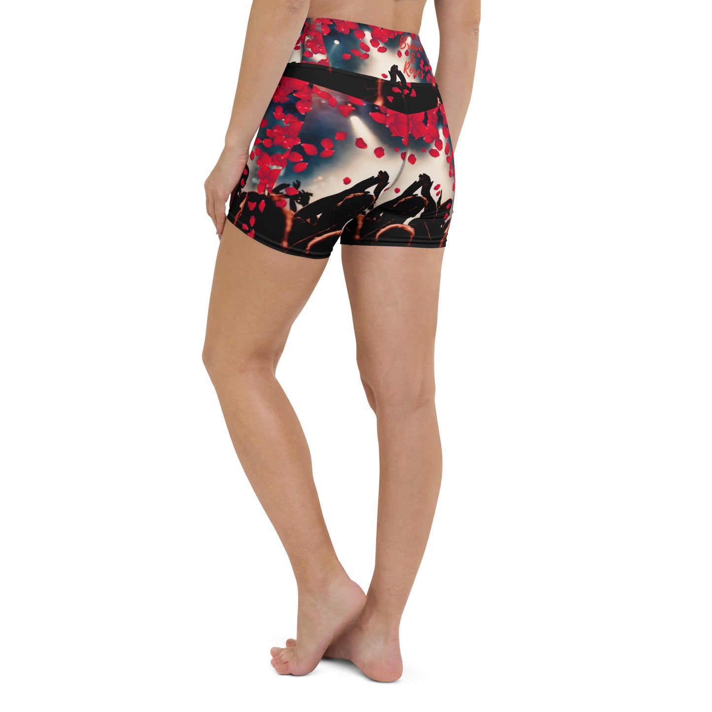 🌊 In a sea of indecision, in trepidatious fear, in a moment of triumph, beyond the curtain lies your truth, your destiny, and your praise. 🌟  Bravo & Roses Bravo & Roses Yoga Shorts for the Female  Artist because artists deserve praise.