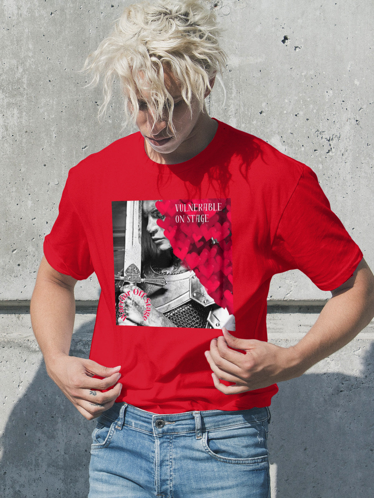 A bold and stylish Unisex Artist Vulnerable Warrior T-Shirt in Classic design, specifically crafted for Female Artists The shirt features empowering graphics, celebrating authenticity on stage and fierce warrior strength off stage. Perfect for making a statement in the world of art and beyond.