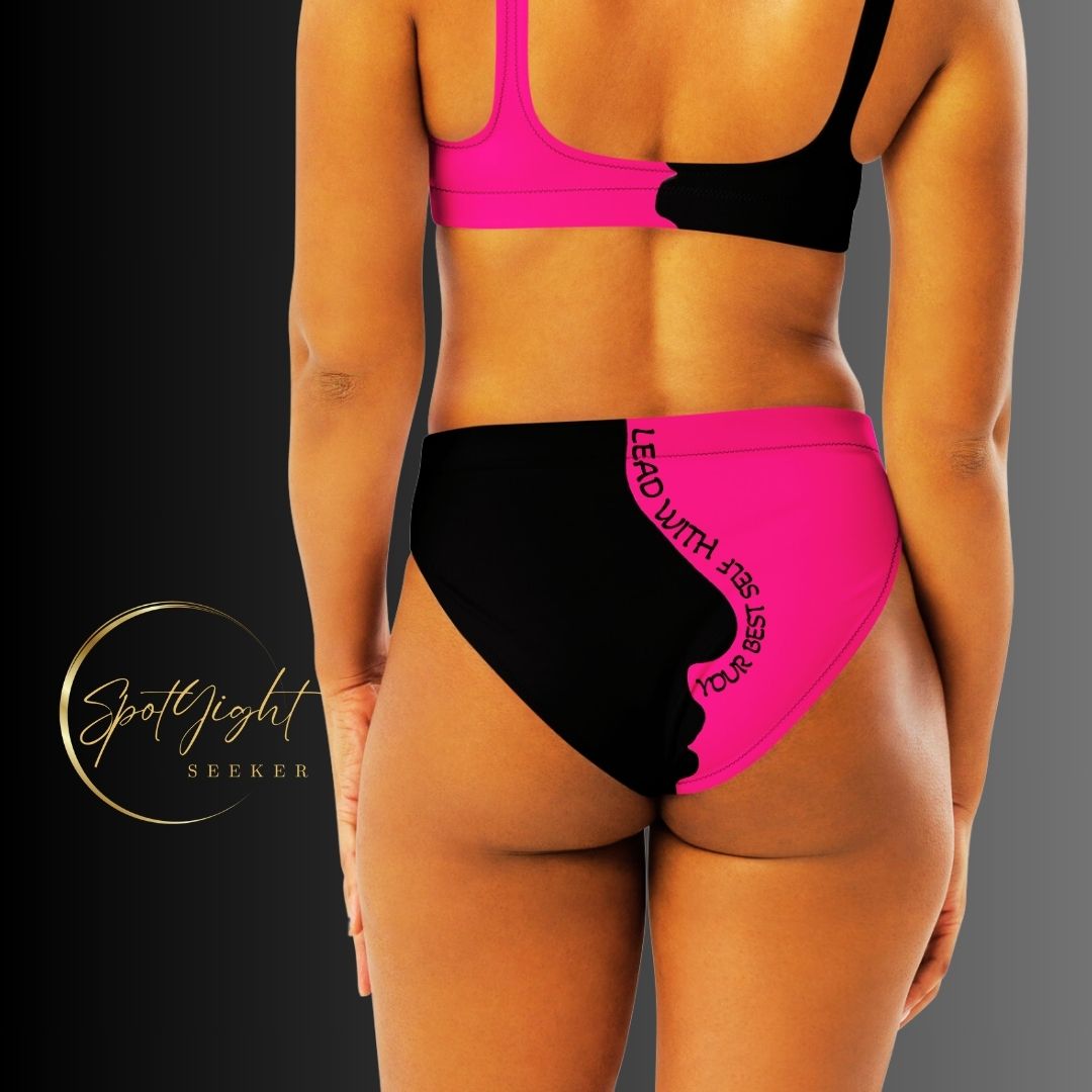 Motivate Merch High-Waisted Bikini - Lead with Your Best Self - A symbol of self-empowerment and spotlight-worthy confidence.