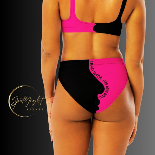Motivate Merch High-Waisted Bikini - Lead with Your Best Self - A symbol of self-empowerment and spotlight-worthy confidence.