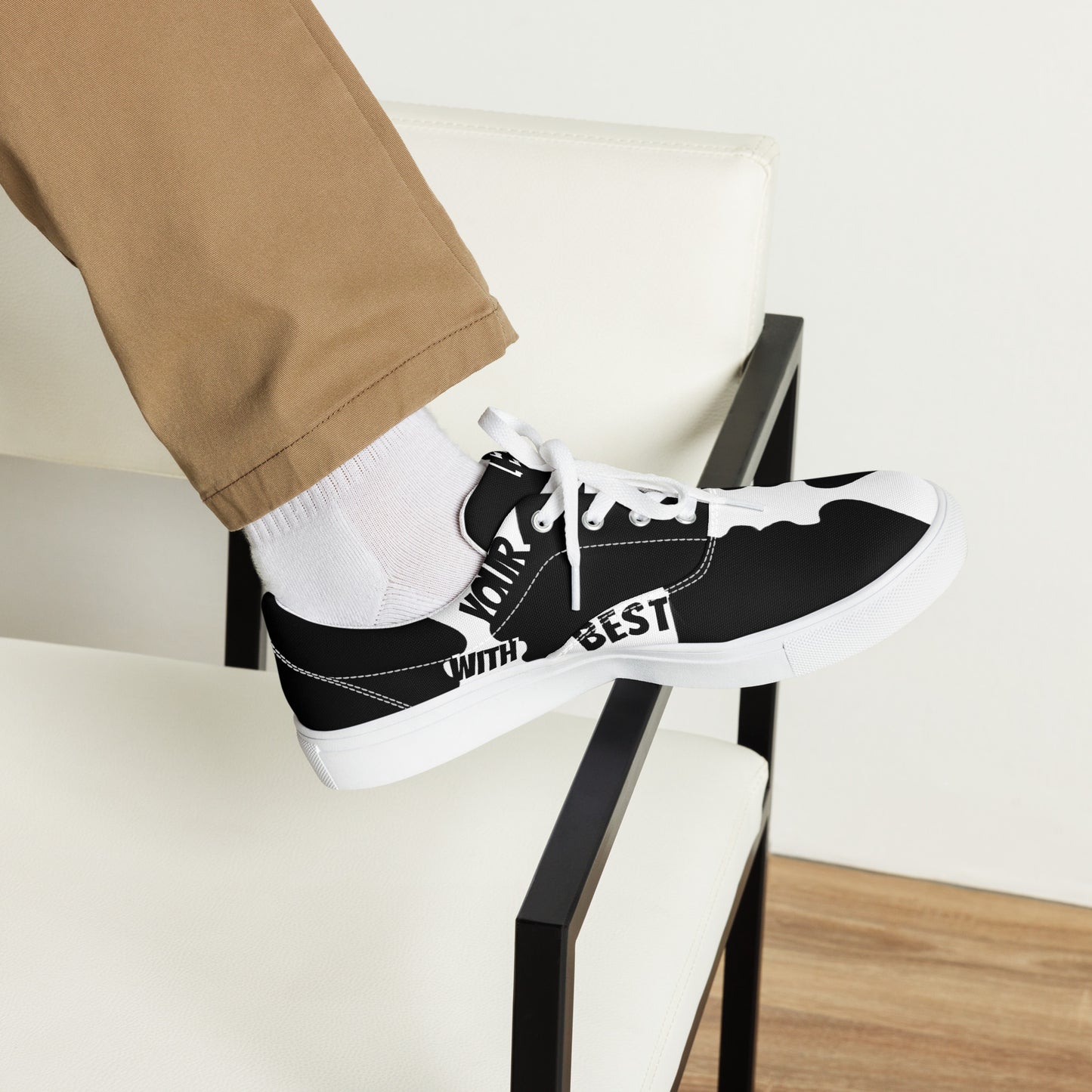 SpotlYght Seeker Men’s Lace-Up Canvas Shoes in Fresh White – Kick it up in style and express your artistic spirit with this must-have Motivate-Merch. 🎨👟