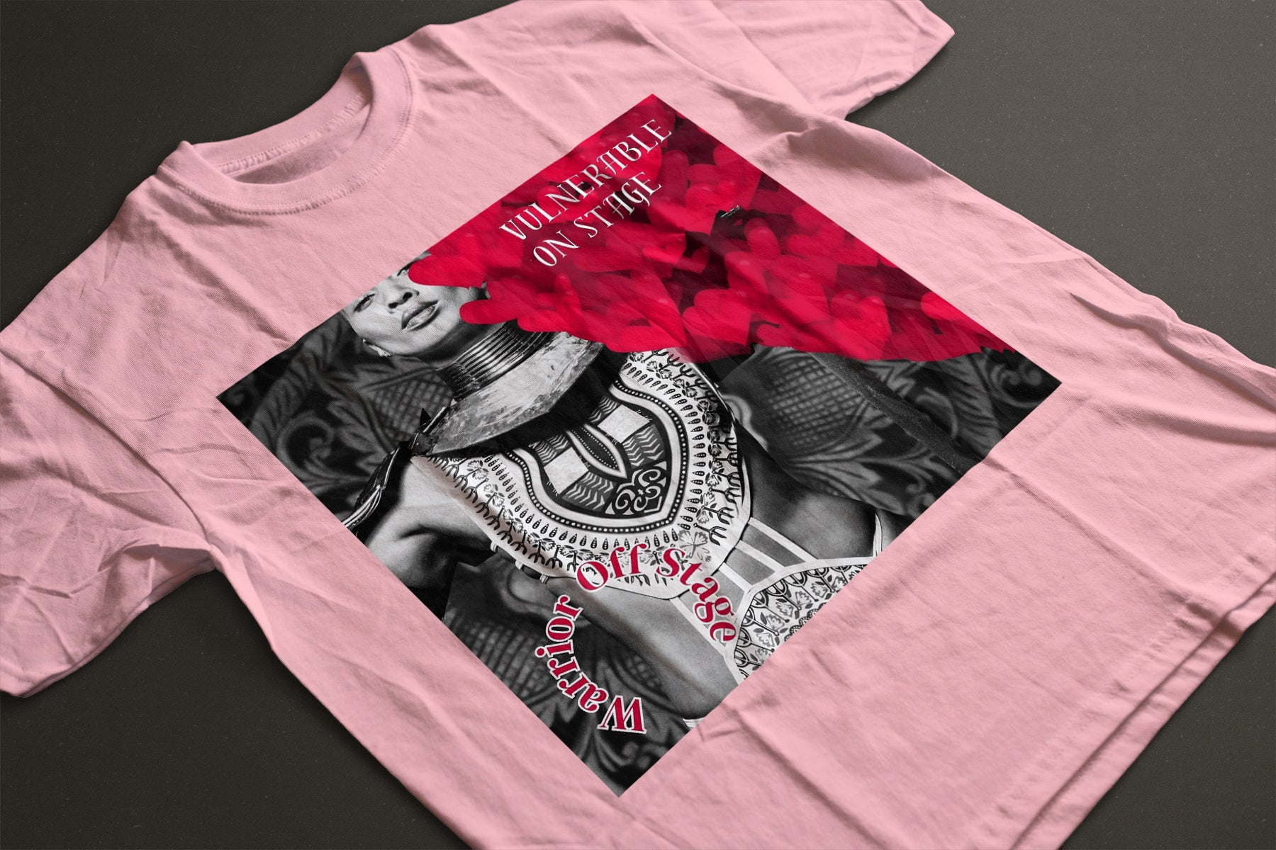A bold and stylish Unisex Artist Vulnerable Warrior T-Shirt in Classic design, specifically crafted for Black Female Artists (BFA). The shirt features empowering graphics, celebrating authenticity on stage and fierce warrior strength off stage. Perfect for making a statement in the world of art and beyond.