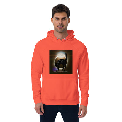 Image of the Cat Call Unisex Fitted Eco Hoodie - 'Woke Kitty' design, a comfortable and stylish hoodie celebrating the connection between artistic awareness and feline charm. Crafted from eco-friendly materials. 🎨😺