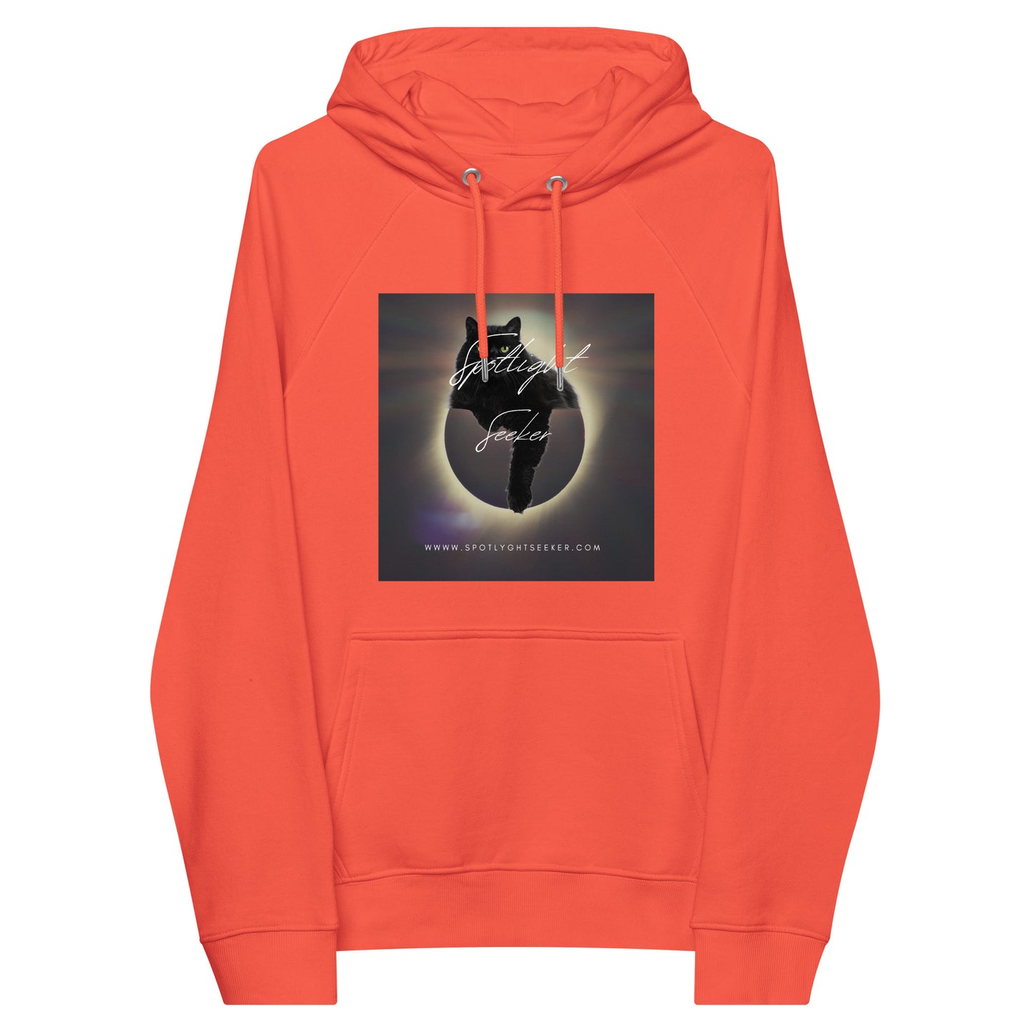 Image of the Cat Call Unisex Fitted Eco Hoodie showcasing the 'Coolio' design. A fashionable hoodie featuring a unique cat-themed illustration, perfect for those who love both cats and art. Crafted from eco-friendly materials.