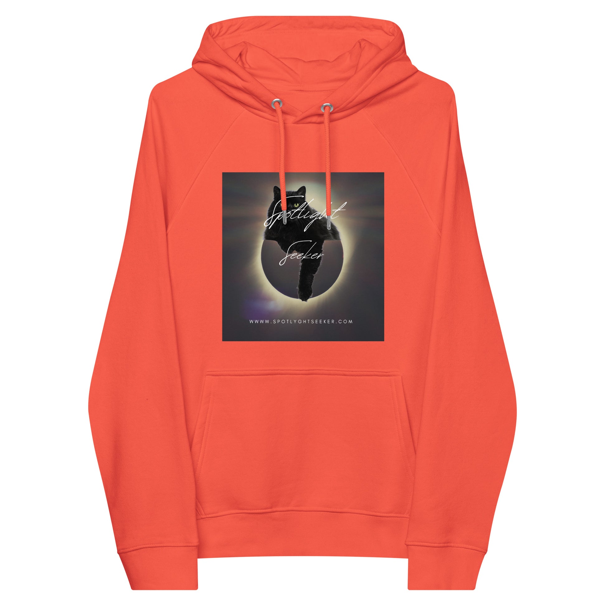 Image of the Cat Call Unisex Fitted Eco Hoodie showcasing the 'Coolio' design. A fashionable hoodie featuring a unique cat-themed illustration, perfect for those who love both cats and art. Crafted from eco-friendly materials.