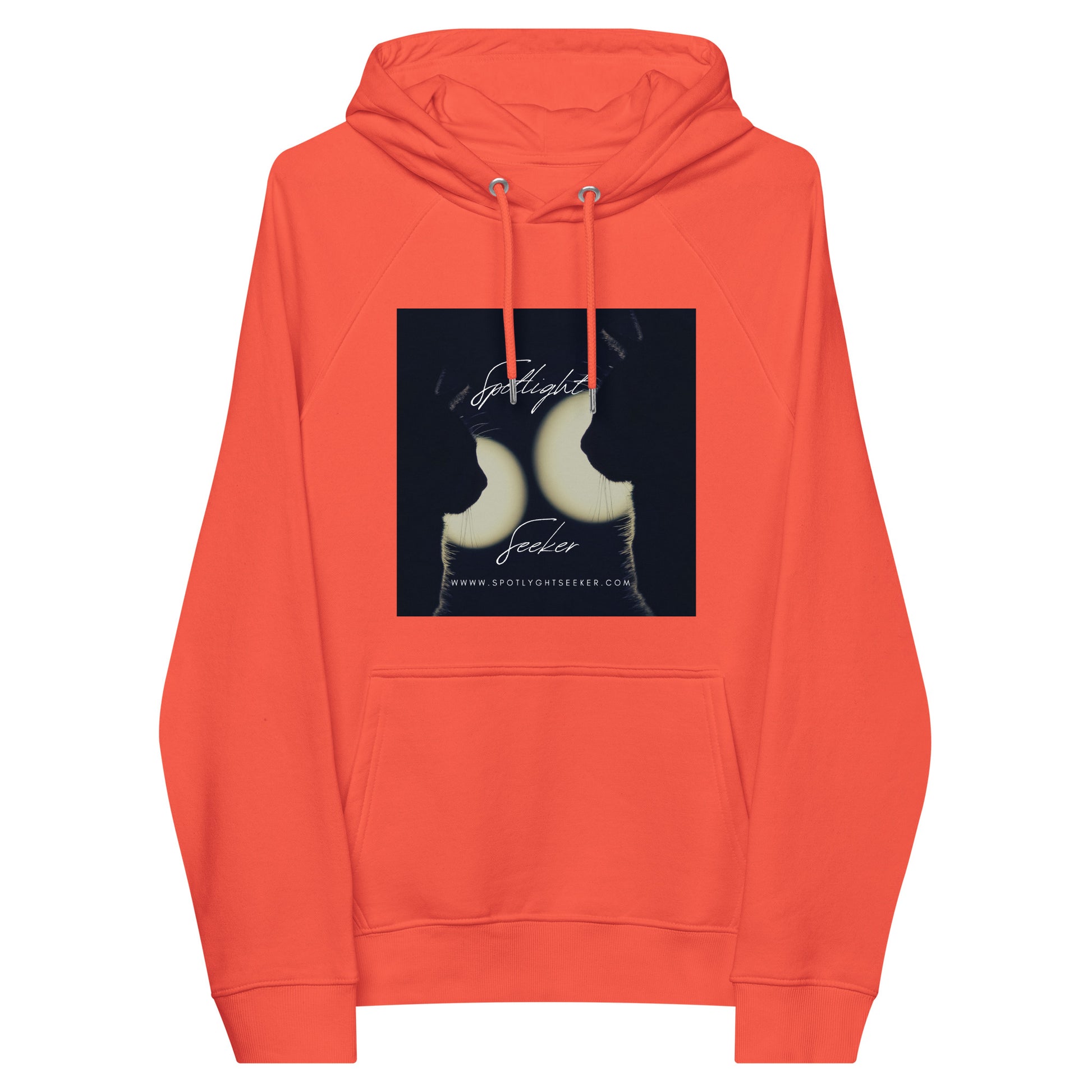 Image of the Cat Call Unisex Fitted Eco Hoodie - 'Dos Gotos Dos Gatos' design, a comfortable and stylish hoodie symbolizing artistic spotlight birthright, featuring an artistic portrayal of two cats. Crafted from eco-friendly materials. 🐱🎨