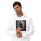 Image of the Cat Call Unisex Fitted Eco Hoodie showcasing the 'Coolio' design. A fashionable hoodie featuring a unique cat-themed illustration, perfect for those who love both cats and art. Crafted from eco-friendly materials.