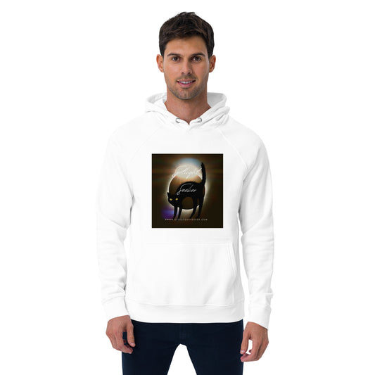 Image of the Cat Call Unisex Fitted Eco Hoodie - 'Woke Kitty' design, a comfortable and stylish hoodie celebrating the connection between artistic awareness and feline charm. Crafted from eco-friendly materials. 🎨😺