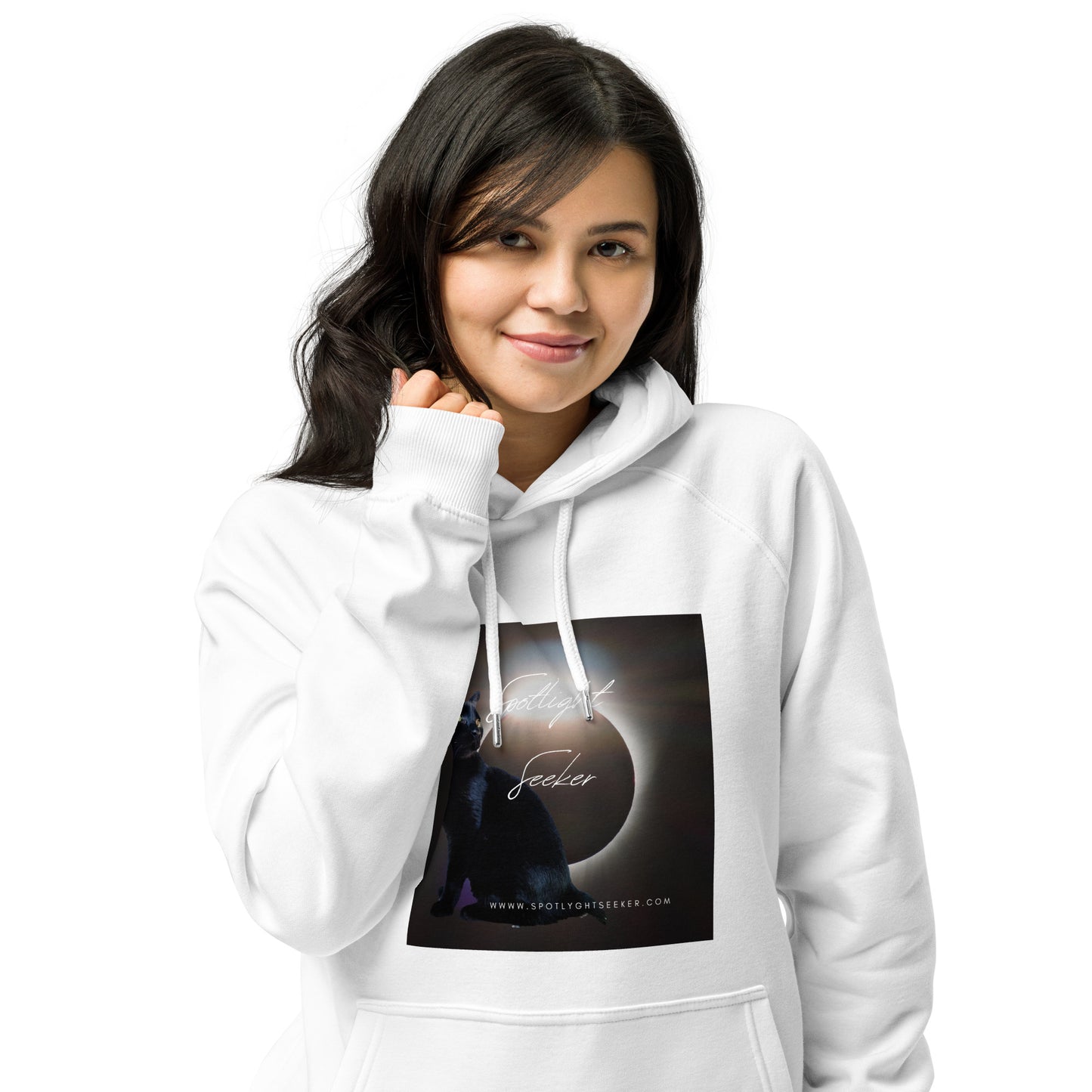 Image of the Cat Call Unisex Fitted Eco Hoodie - 'You Talkin to Me?' design, a stylish and comfortable hoodie representing artists' spotlight claim, featuring an intriguing artistic motif. Crafted from eco-friendly materials. 🎨🗣️