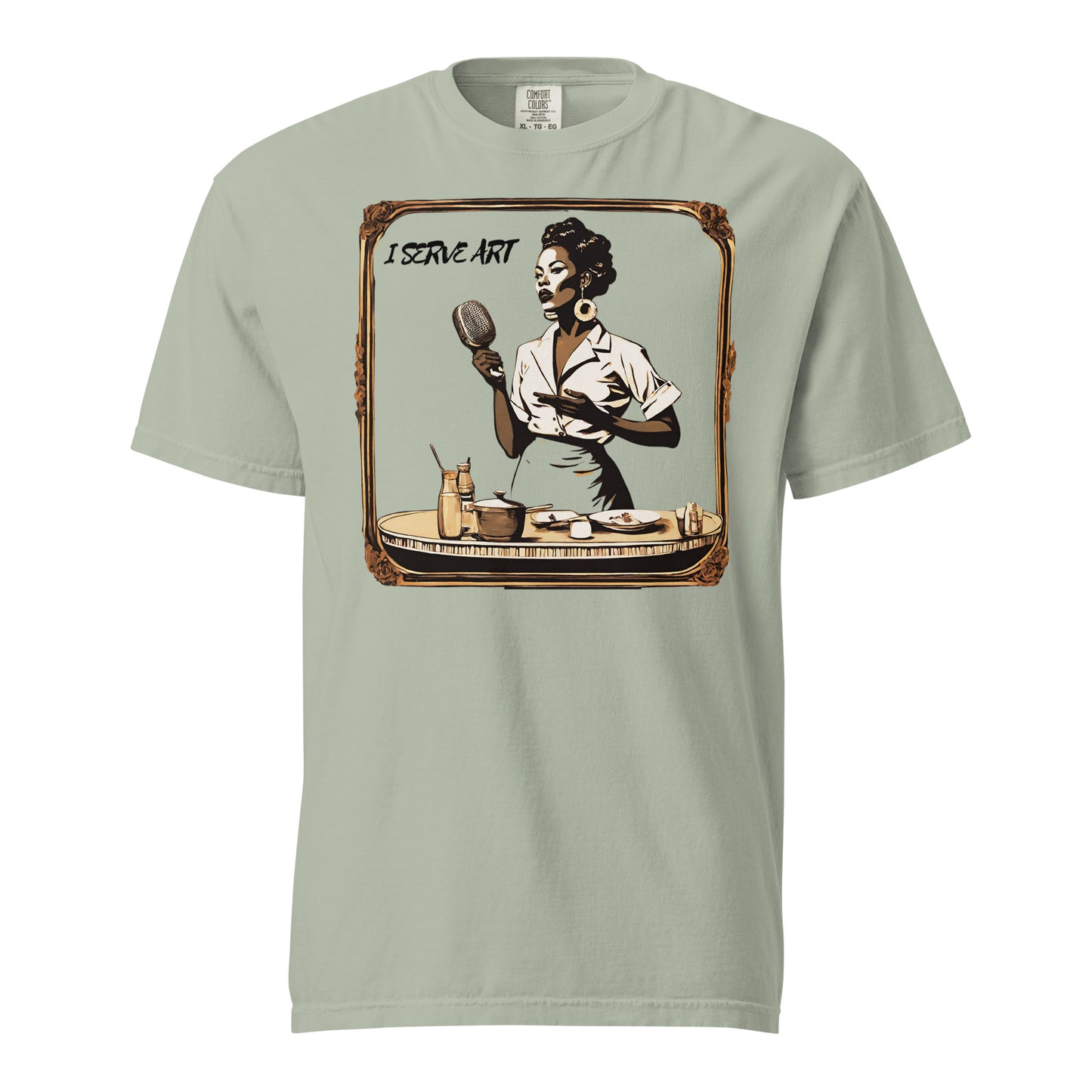 I Serve Art Waitress/Mic Heavyweight Unisex Light T-Shirt - Gold