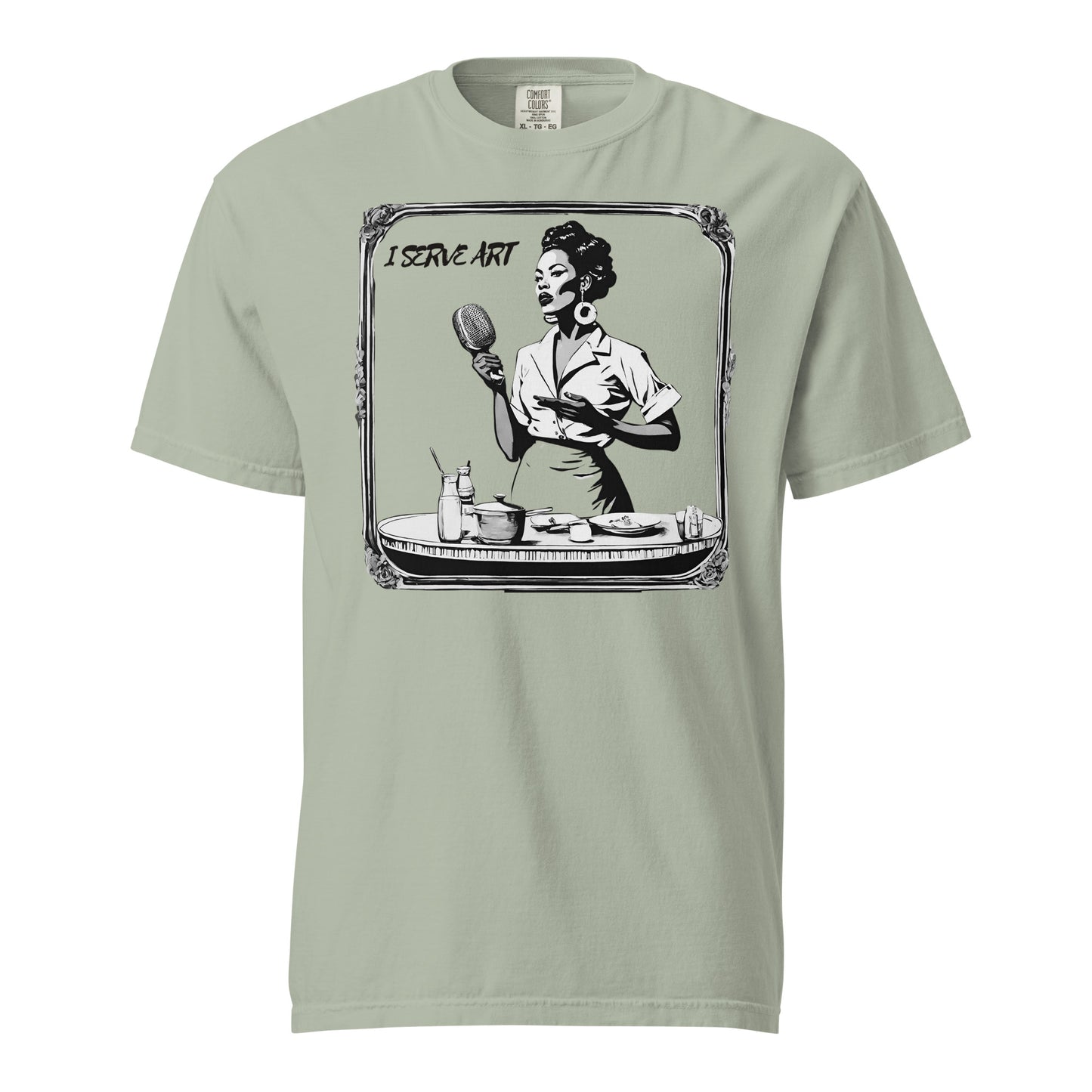 I Serve Art Waitress/Mic Heavyweight Unisex Light T-Shirt - Silver