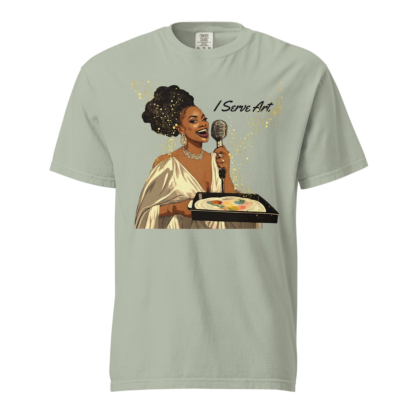 I Serve Art Golden Goddess Heavyweight Unisex Light Colored T-Shirt